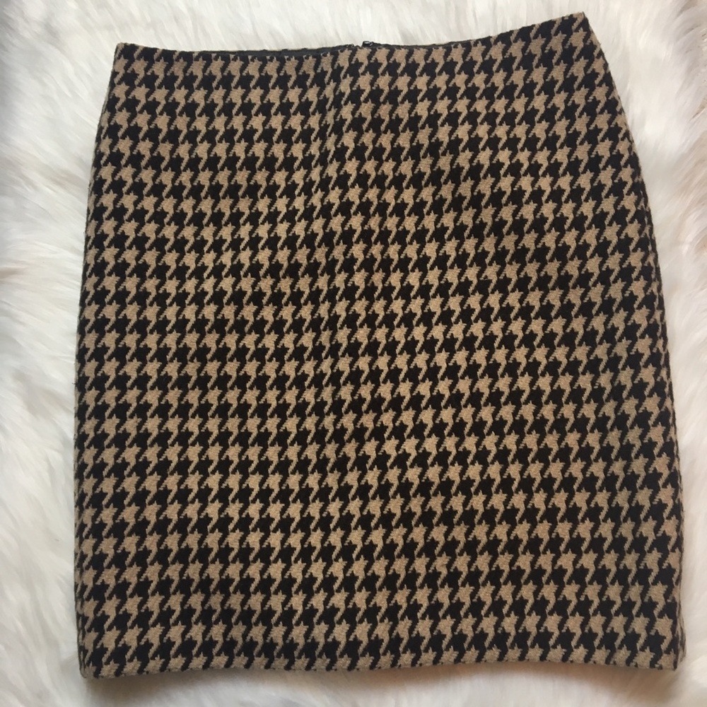 Talbots Wool Blend Brown & Tan Houndstooth Skirt 8